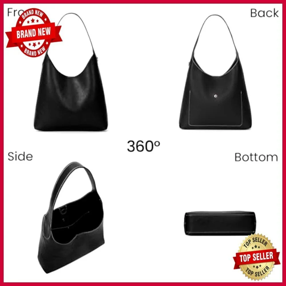 Medium Vegan Leather Hobo Shoulder Bag with Cherry Charm Slouchy Tote